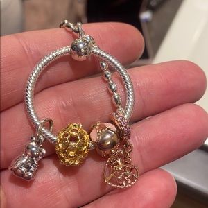 Pandora necklace with chain and 4 charms